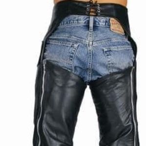 New Black leather motorcycle chaps
